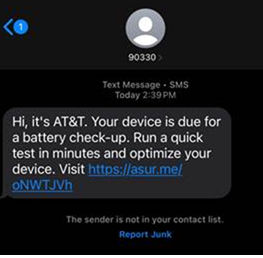 Scam text message pretending to be from AT&T
